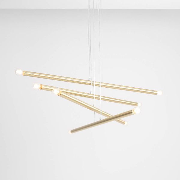 Stylowa wisząca lampa Tubo 8 w mosiężnym wykończeniu