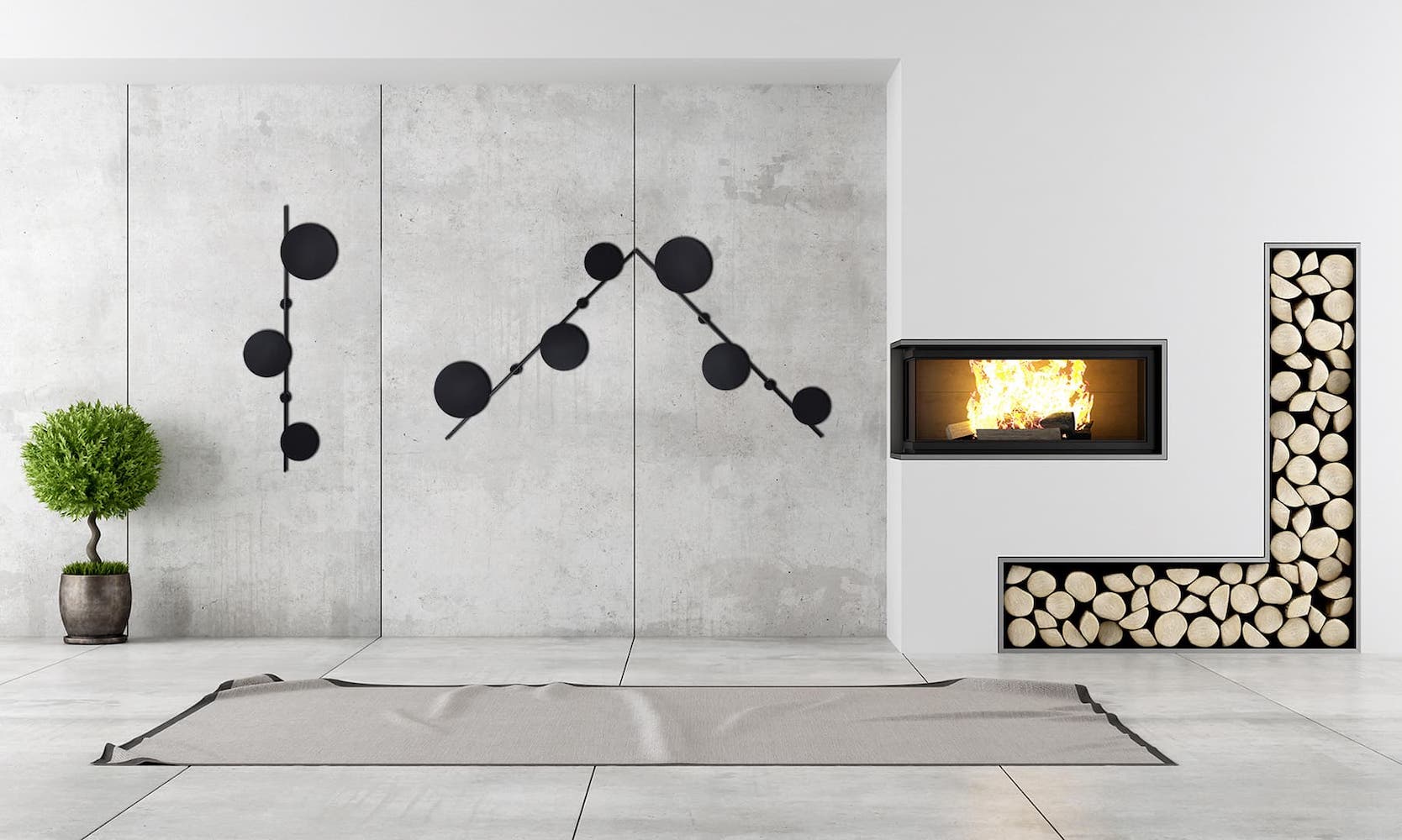 Stylowy kinkiet Rega z trzema czarnymi okręgami