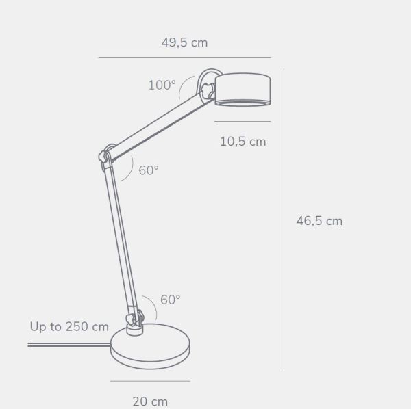 Szara lampa do pracy Nobu – DFTP, odpowiednia jako lampa stołowa lub kinkiet