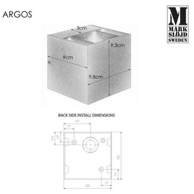 Szary kinkiet Argos o stopniu ochrony IP44 z możliwością regulacji