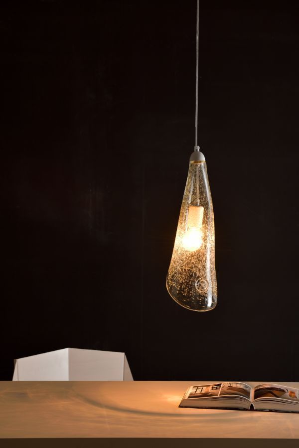 Szklana, przezroczysta lampa wisząca Horn Bubble