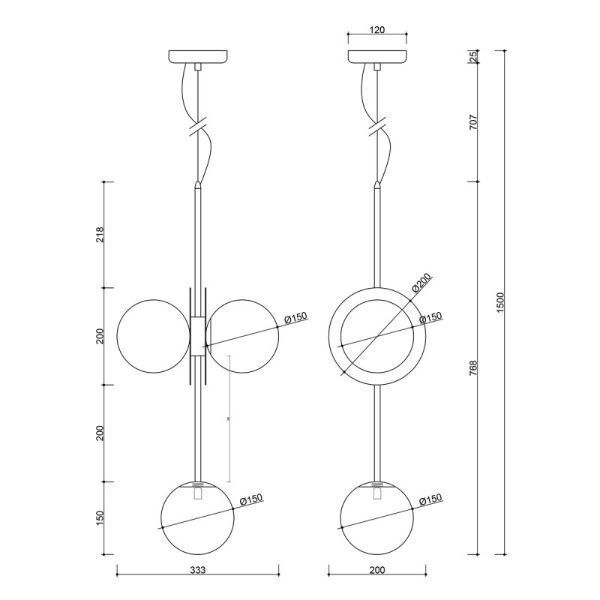 Unikalna czarna lampa wisząca Furiko B z szklanymi kulami