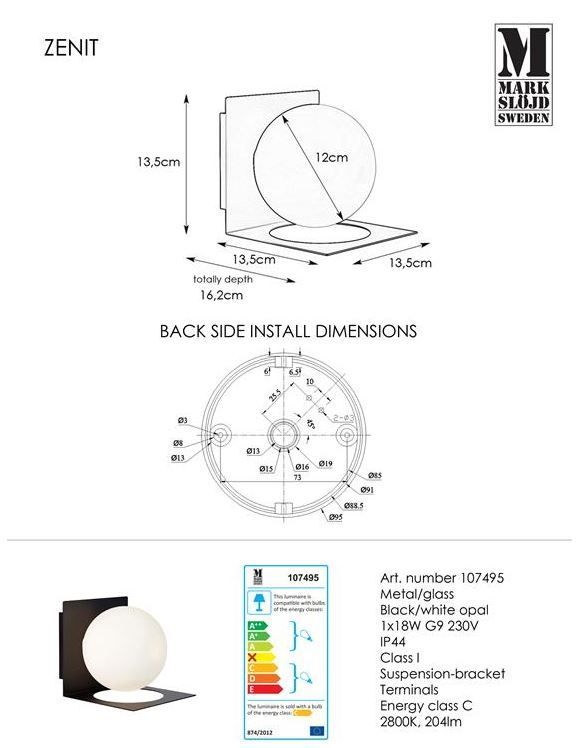 Unikalny kinkiet Zenit z szklanym kloszem i klasą szczelności IP44