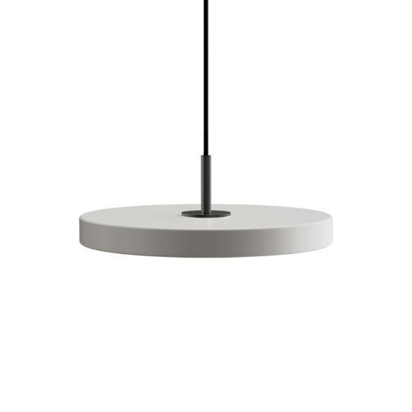 Wisząca lampa Asteria Mini z płaskim kloszem w szarym kolorze i wbudowanym oświetleniem LED