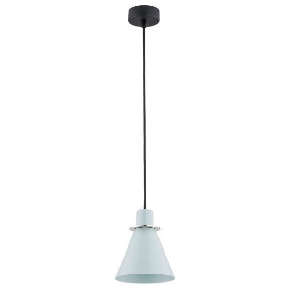 Wisząca lampa Beverly w błękitnym kolorze z srebrnymi akcentami