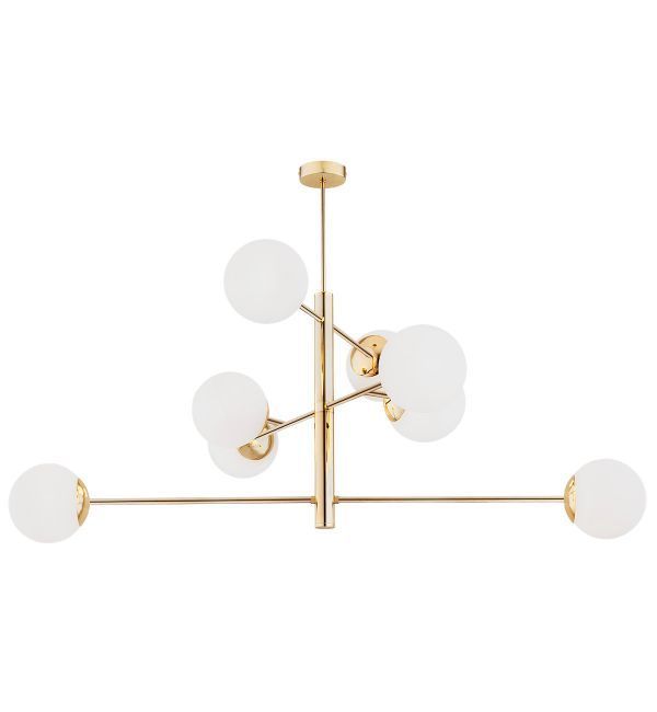 Wisząca lampa Cameron w złotym kolorze z mlecznymi kloszami