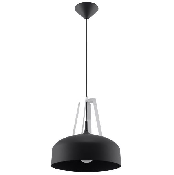 Wisząca lampa Casco w kolorze czarnym z drewnianymi akcentami