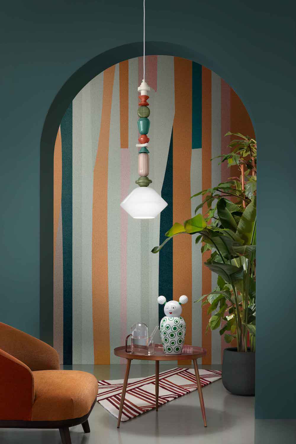 Wisząca lampa ceramiczna Lariat C2711 z kloszem w kolorze śmietankowym