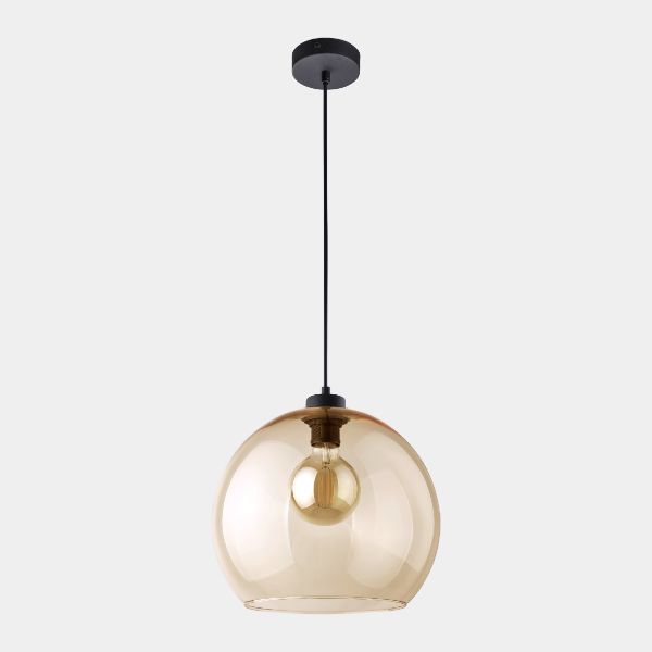 Wisząca lampa Cubus z bursztynowym szklanym kloszem