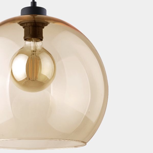 Wisząca lampa Cubus z bursztynowym szklanym kloszem