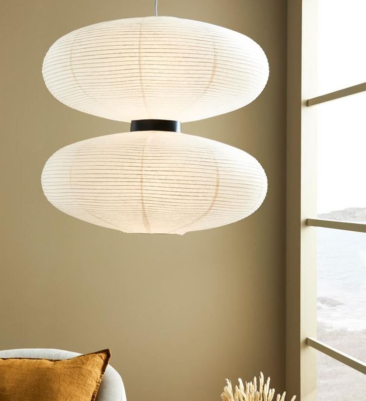 Wisząca lampa Dual w białym kolorze – wykonana z papieru w formie lampionu