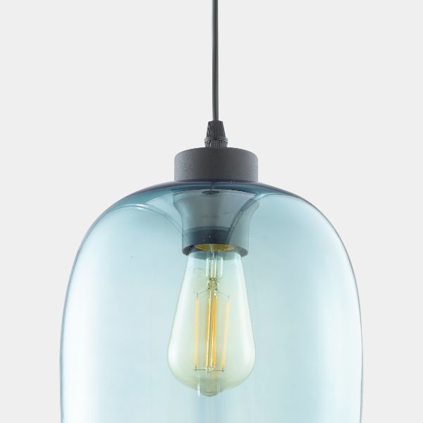 Wisząca lampa Elio z niebieskim kloszem