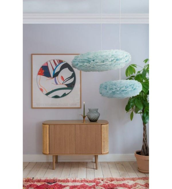 Wisząca lampa Eos Esther L z naturalnych błękitnych piór