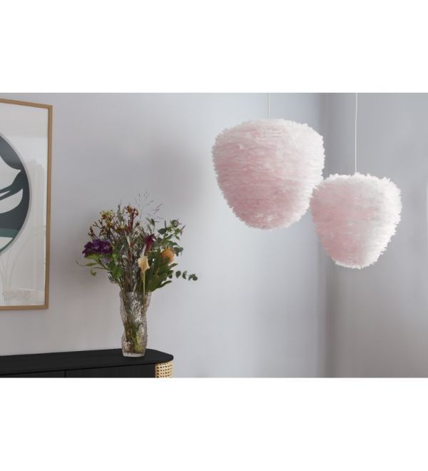 Wisząca lampa Eos Evia L w pudrowym różu z naturalnymi piórami