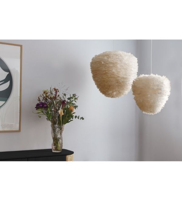 Wisząca lampa Eos Evia M w jasnobrązowym odcieniu z naturalnych piór