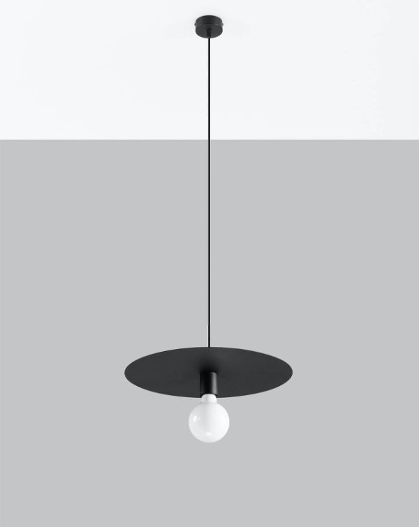 Wisząca lampa Flavio w kształcie czarnego dysku