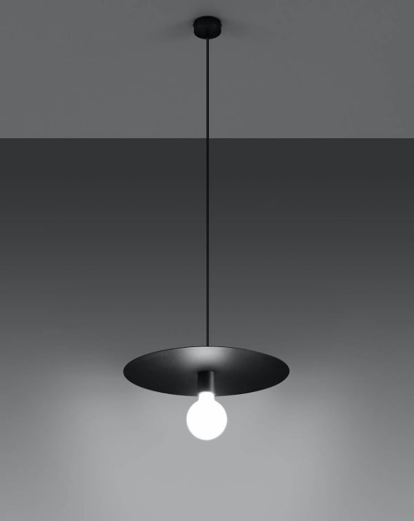 Wisząca lampa Flavio w kształcie czarnego dysku