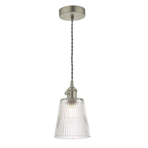 Wisząca lampa Hadano w antycznym chromie ze szklanym kloszem