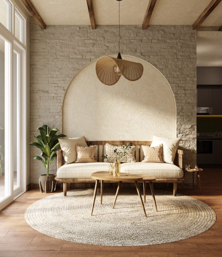 Wisząca lampa Koshi I z naturalnego rattanu