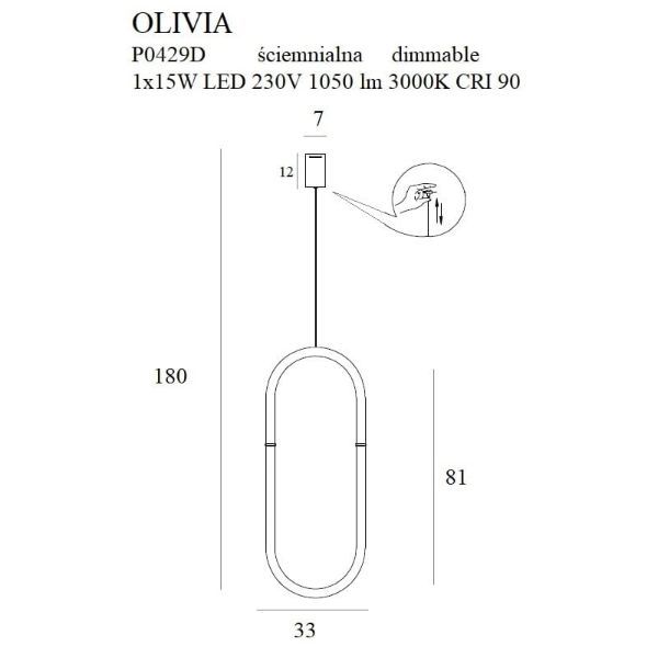 Wisząca lampa LED Olivia w złotym kolorze, z funkcją ściemniania