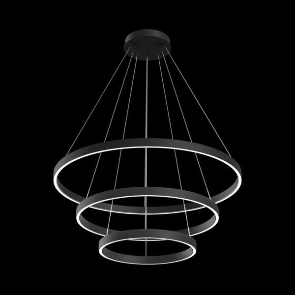 Wisząca lampa LED Rim w kolorze czarnym z okrągłymi pierścieniami, średnica 80 cm