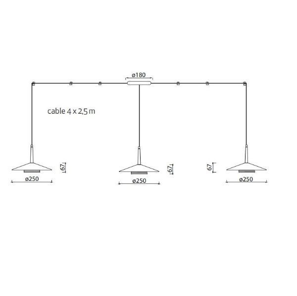 Wisząca lampa Orion z czterema kloszami i wydłużonym zawieszeniem