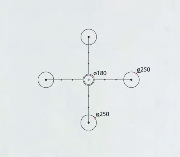 Wisząca lampa Orion z czterema kloszami i wydłużonym zawieszeniem