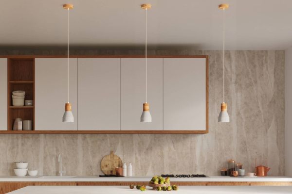 Wisząca lampa Quad z betonu z elementami drewna