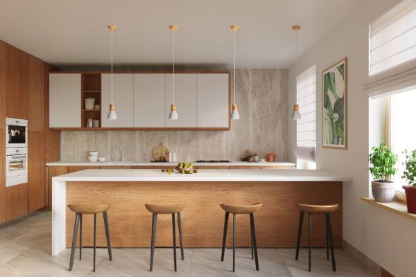 Wisząca lampa Quad z betonu z elementami drewna