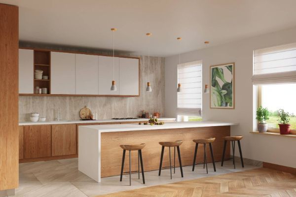 Wisząca lampa Quad z betonu z elementami drewna