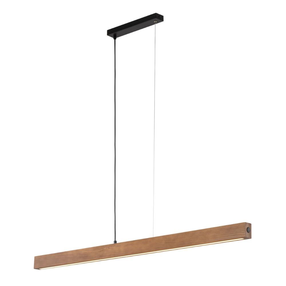 Wisząca lampa Teo z podłużną drewnianą listwą w kolorze orzecha