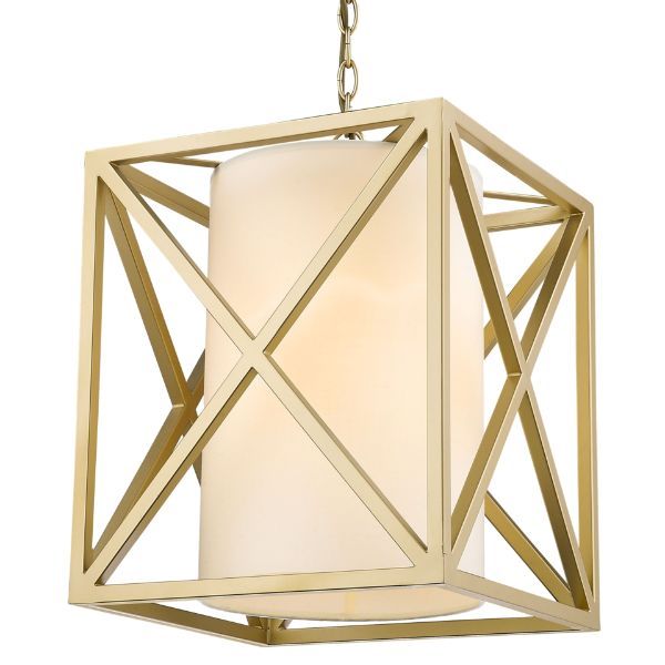 Wisząca lampa w złotym kolorze New York z białym abażurem