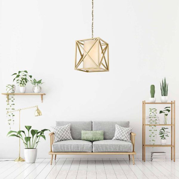 Wisząca lampa w złotym kolorze New York z białym abażurem