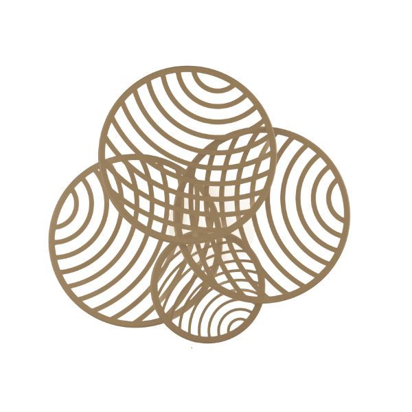 Złota lampa sufitowa Collage z czterema ażurowymi kołami i wbudowanym oświetleniem LED