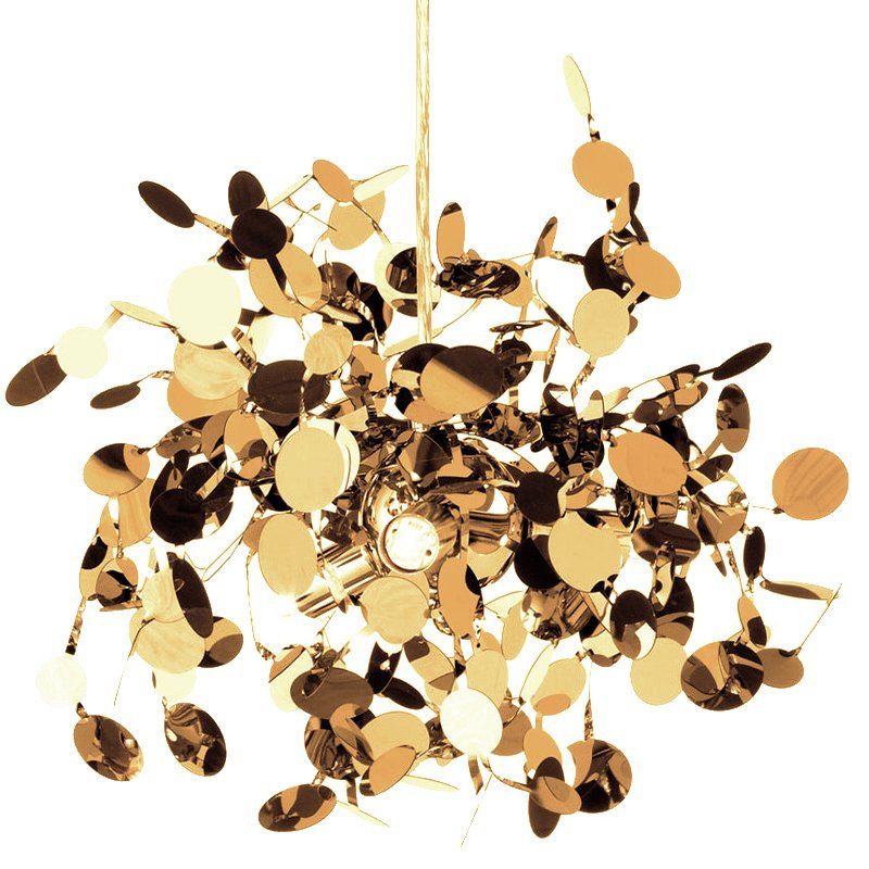 Złota lampa wisząca Monetti o średnicy 40 cm, pełna elegancji i stylu