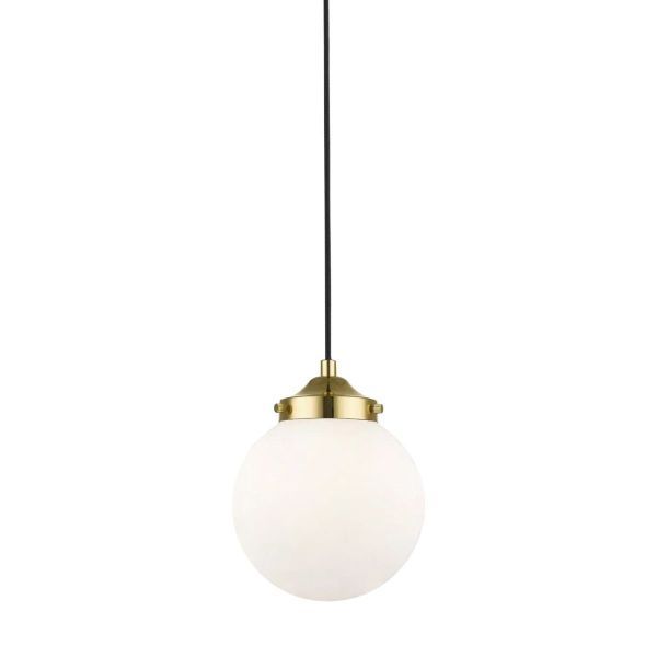 Złota lampa wisząca Riano z mlecznym kloszem