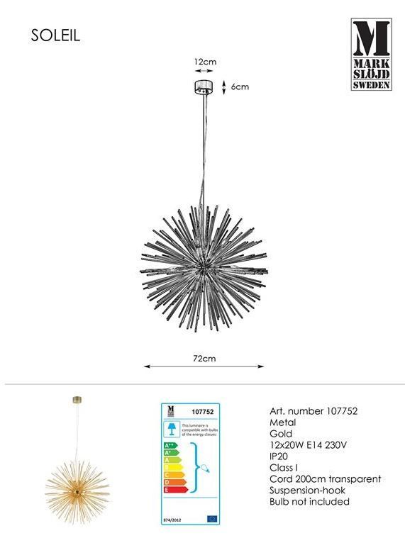 Złota lampa wisząca Soleil z możliwością wymiany żarówek