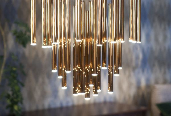 Złota, ściemnialna lampa wisząca Organic o efektownym designie