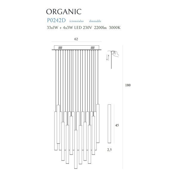 Złota, ściemnialna lampa wisząca Organic o efektownym designie