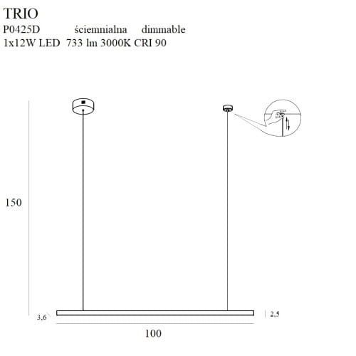 Złota, ściemnialna lampa wisząca Trio o eleganckim designie