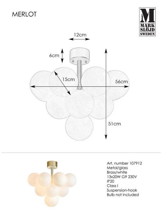 Złota sufitowa lampa Merlot ze szklanymi kloszami