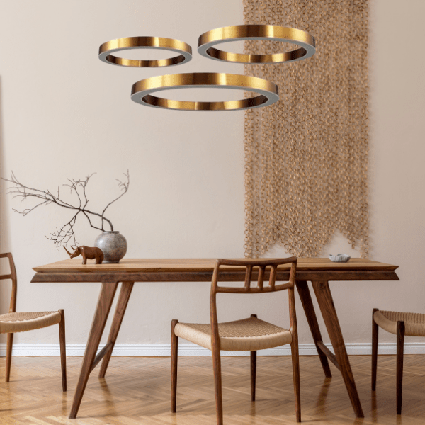 Złota wisząca lampa Circle z trzema pierścieniami w rozmiarach 80, 60 i 40