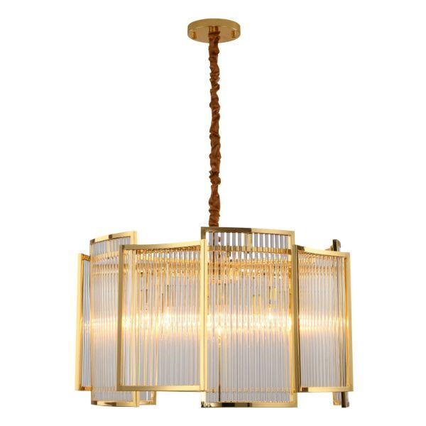 Złota wisząca lampa Imperio z kryształowym kloszem