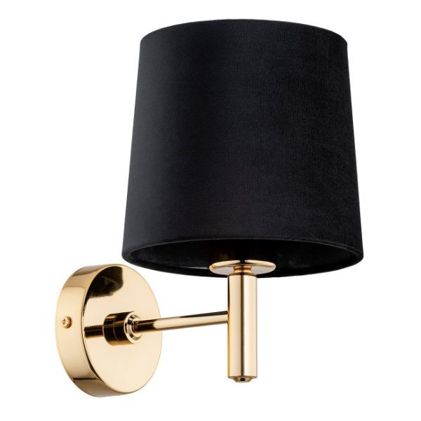Złoty kinkiet Ponte z czarnym welurowym abażurem
