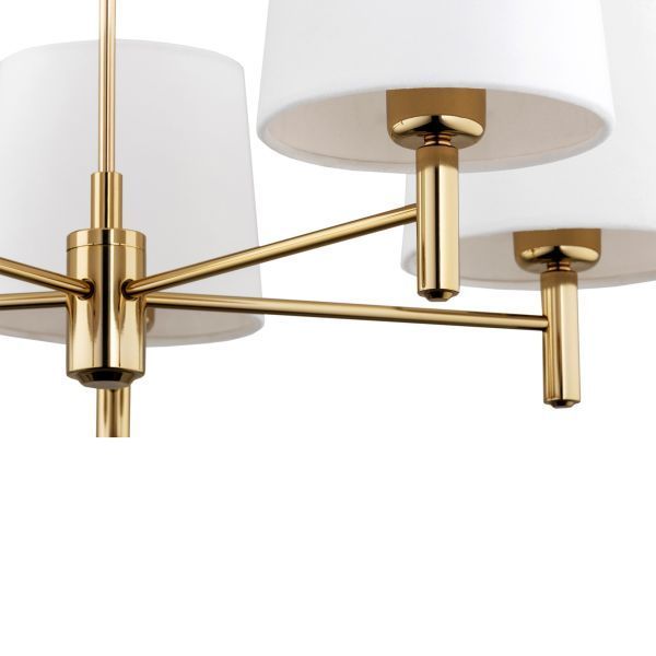 Złoty żyrandol Ponte 5 z białymi, welurowymi abażurami