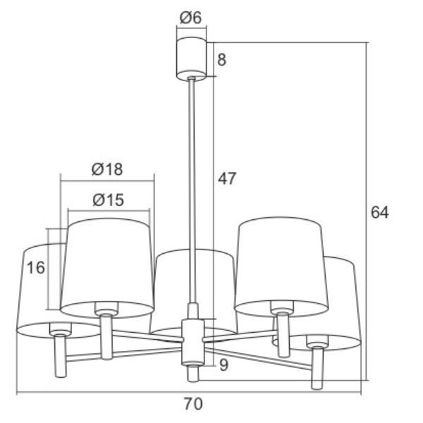 Złoty żyrandol Ponte 5 z białymi, welurowymi abażurami