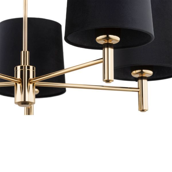 Złoty żyrandol Ponte 5 z welurowymi czarnymi abażurami
