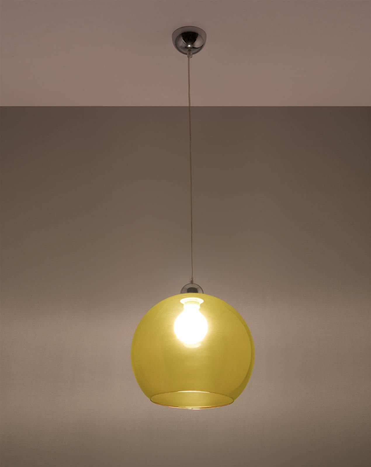 Żółta, wisząca lampa Ball w kształcie szklanej kuli