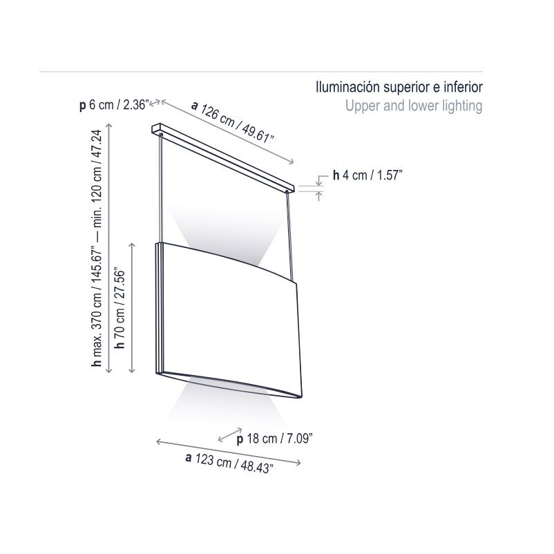 Wisząca lampa Noren S/123.2 w ciemnoszarym kolorze, emitująca światło w górę i w dół