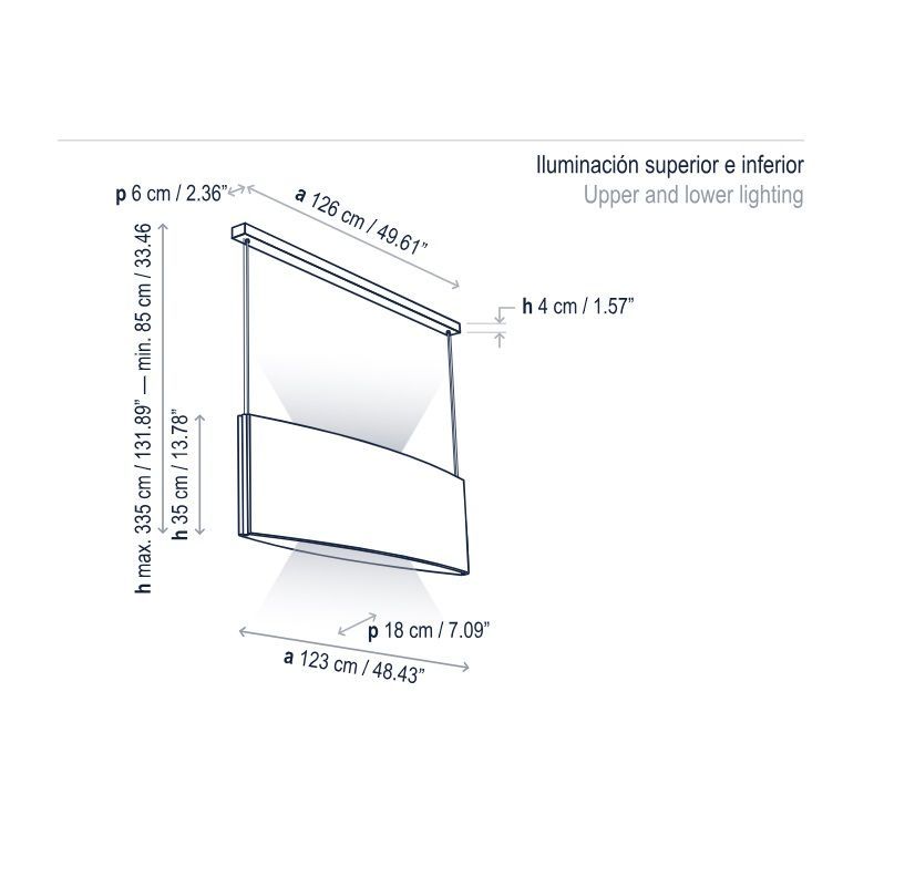 Lampa akustyczna Noren S/123 w jasnym szarym kolorze z oświetleniem skierowanym w górę i w dół